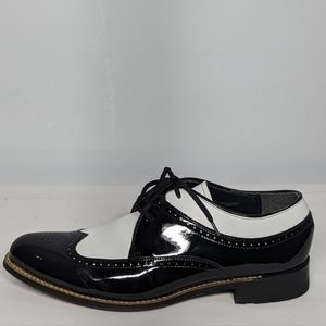 NEW Stacy Adams Mens Leather Tinsley Wingtip Oxford Shoe Sz 10.5 black/white